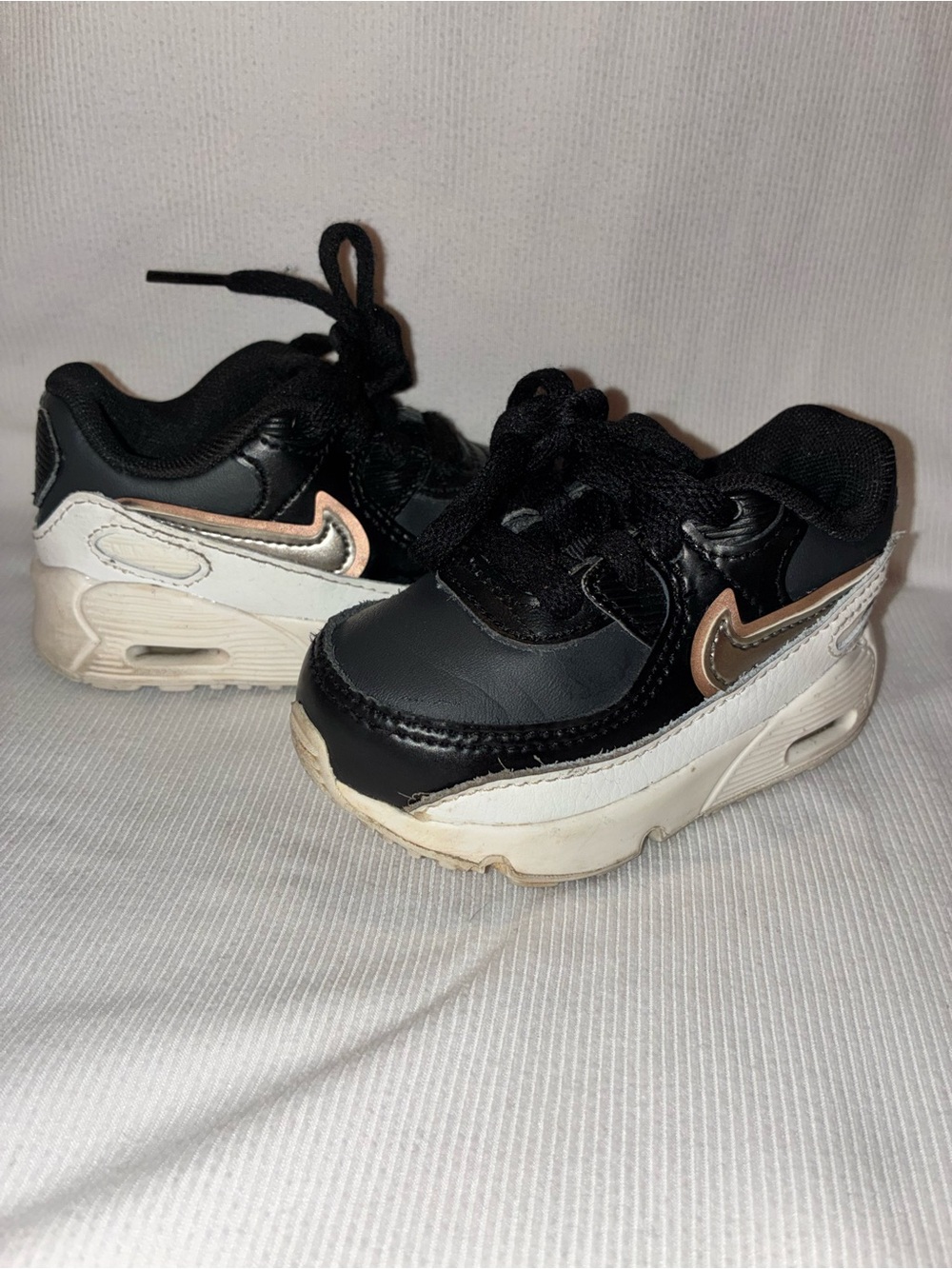 Nike Kids Black, White & Rose Gold Swoosh Sneakers